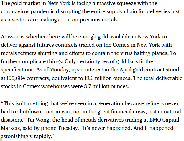 TraderStef's tweet photo. potential 'force majeure' on tap for COMEX contracts.... #Gold Faces Historic Squeeze With Virus Threatening N.Y. Shortage https://t.co/iw5qaUGcfS https://t.co/ypLkp9xbgX