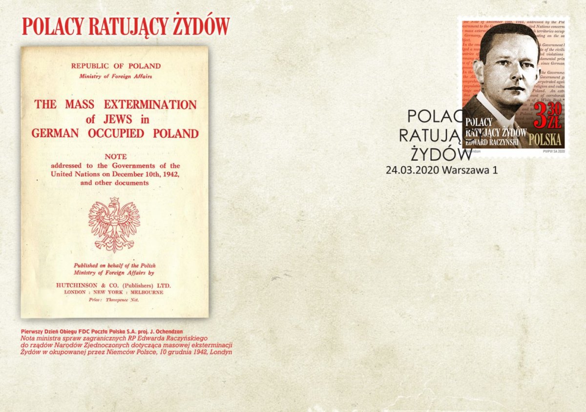ipngovpl_eng's tweet photo. On the #IPN's initiative, the #PolishPost has issued a stamp commemorating the note on the extermination of #Jews under #GermanOccupation, which #EdwardRaczyński, the Foreign Minister in #Poland’s #GovernmentInExile, sent the #Allies on 10 Dec. 1942. More: https://t.co/Avf2u7D22f https://t.co/FDZHu0ki21