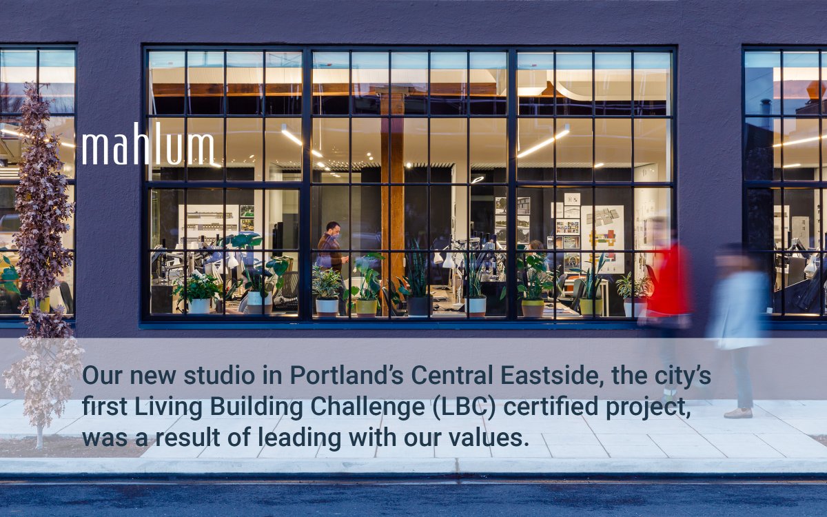 MahlumArch's tweet image. We are honored to announce that our new Portland Studio is Living Building Challenge (LBC) certified.
@Living_Future @LivingBuilding #LivingFuture #LivingBuildingChallenge #Living Buildings #InternationalLivingFutureInstitute #ILFI