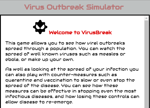 Check out the <a href="/Virus_Break/">Virus Break</a> an online #game where you can model viral infections

📍useful resource to teach #kids &amp; #teens about the importance of "physical distancing" to break the chain of transmission of #COVID19
 
by <a href="/AdrianListon/">Adrian Liston</a> <a href="/BabrahamInst/">Babraham Institute</a> 

#seriousgames #RRI #scicomm