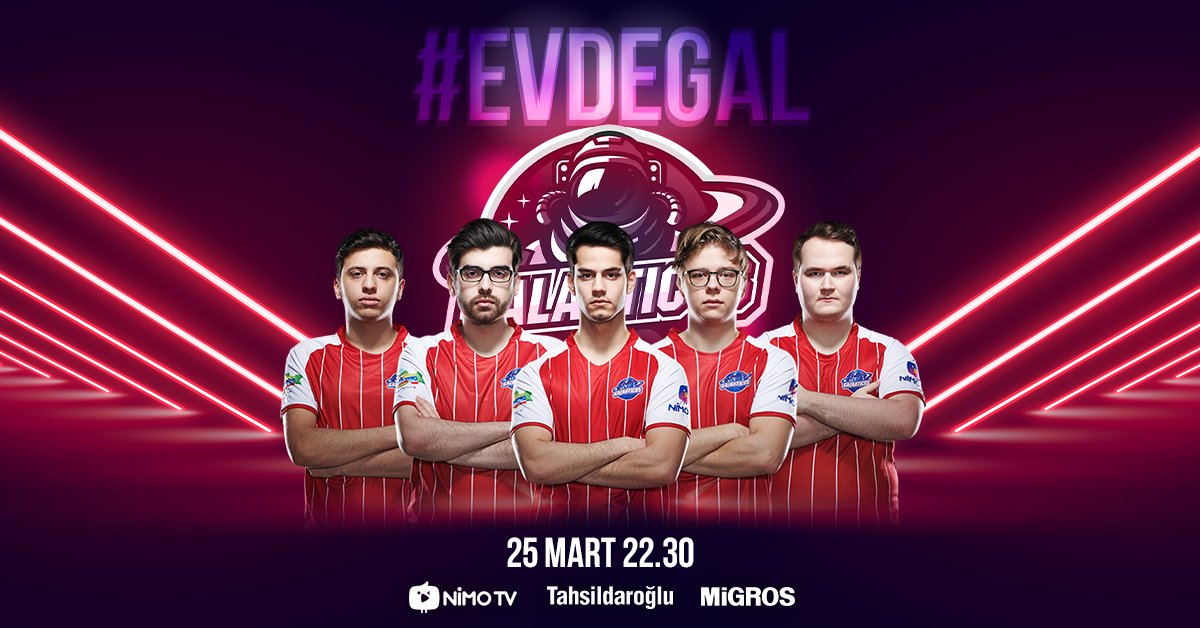 TeamGalakticos's tweet photo. Yarın akşam saat 22.30'da @DPGaming ile #EvdeGAL challenge düzenliyoruz.

#EvdeGAL Challenge için https://t.co/L6PLJ8zTRx kanalını takibe almayı unutmayın.

Siz izleyicilerimize 15x400 RP ve 5 adet Nebula Tasarım  forma hediyemiz olacak.🥳 #EvdeKal #ToTheMoon 🚀 https://t.co/Cqf7YfhcNO