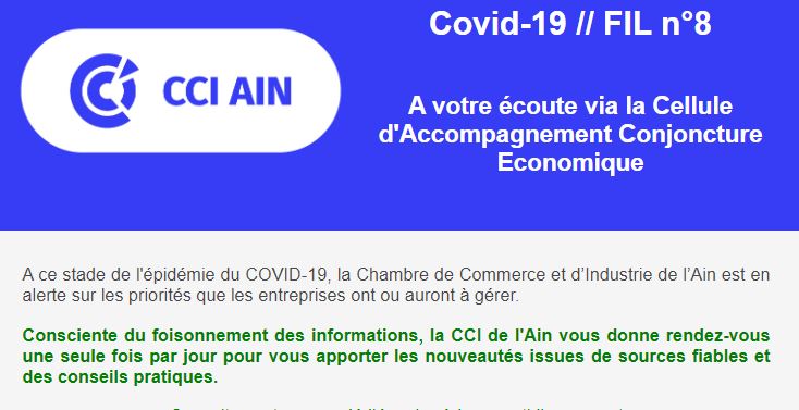 [Fil n°8 #Covid19] #Entreprises, restez informés: f.info.ain.cci.fr/o/?s=fb1-6f4e-…
✅Nouvelle fiche pratique : protéger la santé de ses salariés
✅loi d'urgence du 23/03
✅Tranquillité #entreprises avec @Gendarmerie_01 
✅dispo pour les ent. sans expert-comptable
#SoutenonsNosEntreprises