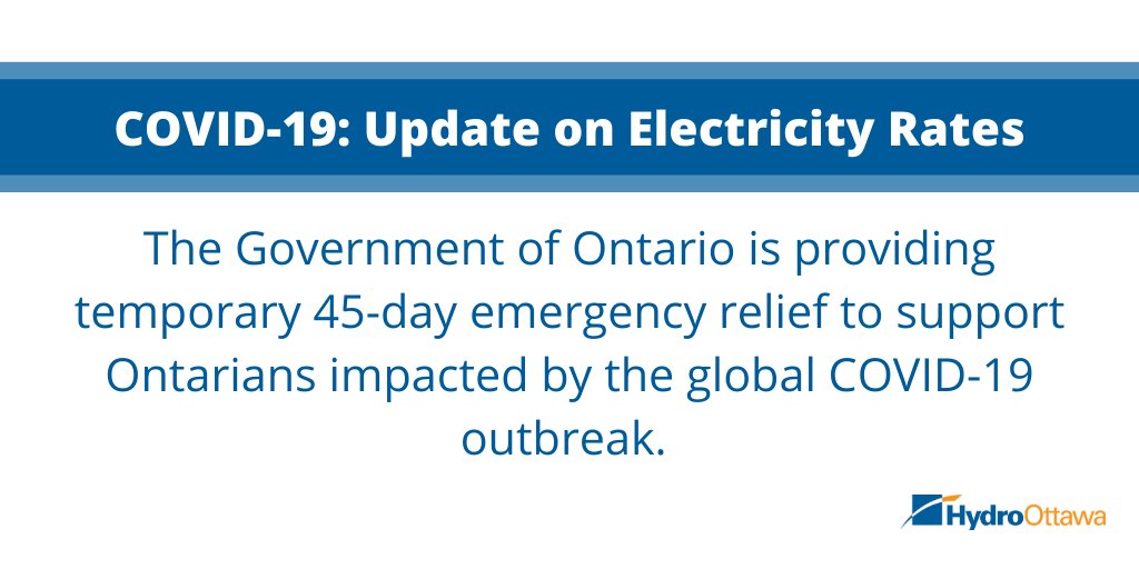 COVID-19: Effective immediately and for a period of 45 days, #Ontario electricity customers will pay only the off-peak rate (10.1 cents/kWh) no matter the time of day or day of the week. #ottcity 

More info: ow.ly/E1Hy50yUy3i