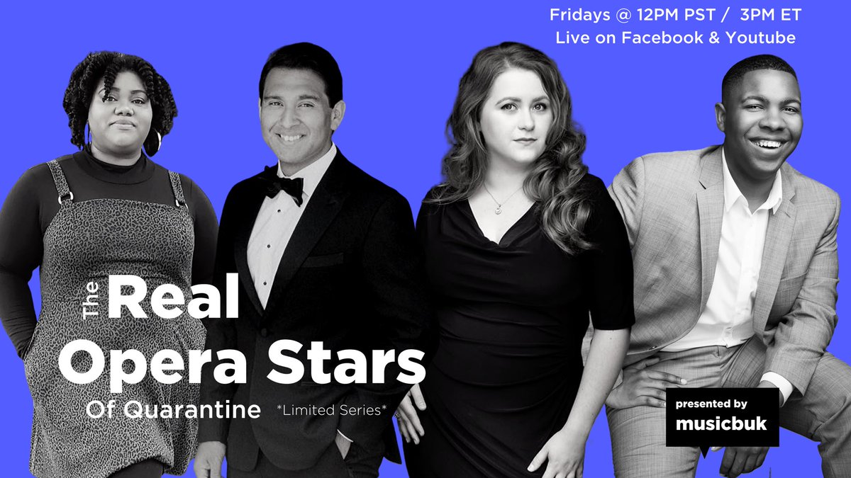 musicbuk's tweet photo. The future is looking... musical 🎶. The Real Opera Stars of Quarantine goes live Friday at 12PM PST / 3PM ET.

Tune in and find out what your favorite up and coming opera stars are doing to brave the isolation! https://t.co/62yVZEebXZ