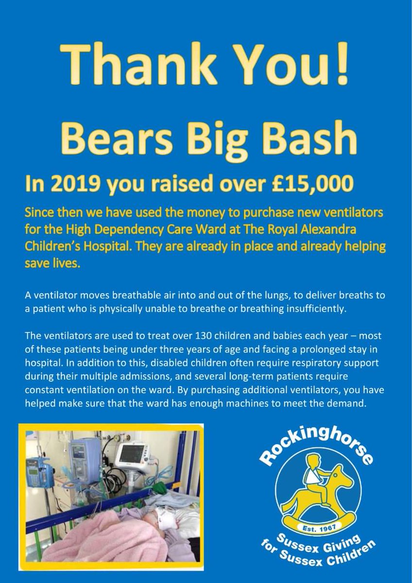 BearsBanger's tweet photo. 🐻 VENTILATORS PURCHASED BY BEARS WORKING HARD 🐻

It's great to know that the ventilators we have purchased over the past few years through 'The Bash' are now working harder than ever up at the Royal Alexandra Children's Hospital.

https://t.co/NIumwn9Dly

"Keep safe everybody" https://t.co/bmncmD41SH