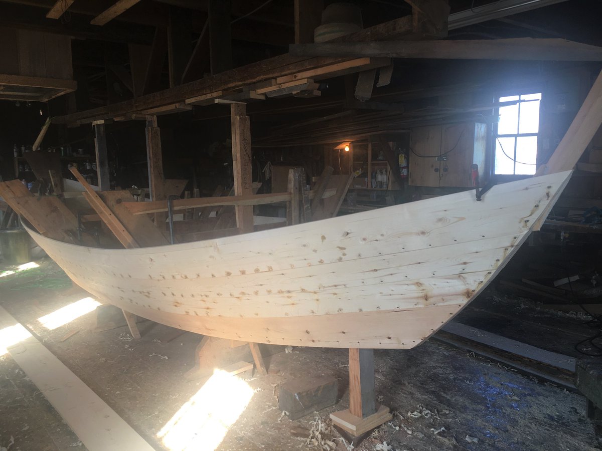 DoryShop's tweet photo. Here's a sneak peek at the progress of the Seine Dory being built in the shop! It won't be long now until the cabin and bunks will be built in as well!
•
•
•
#dory #doryshop #lunenburg #traditional #boatbuilding #woodenboat #buildingadory https://t.co/QinXZZ9oUR