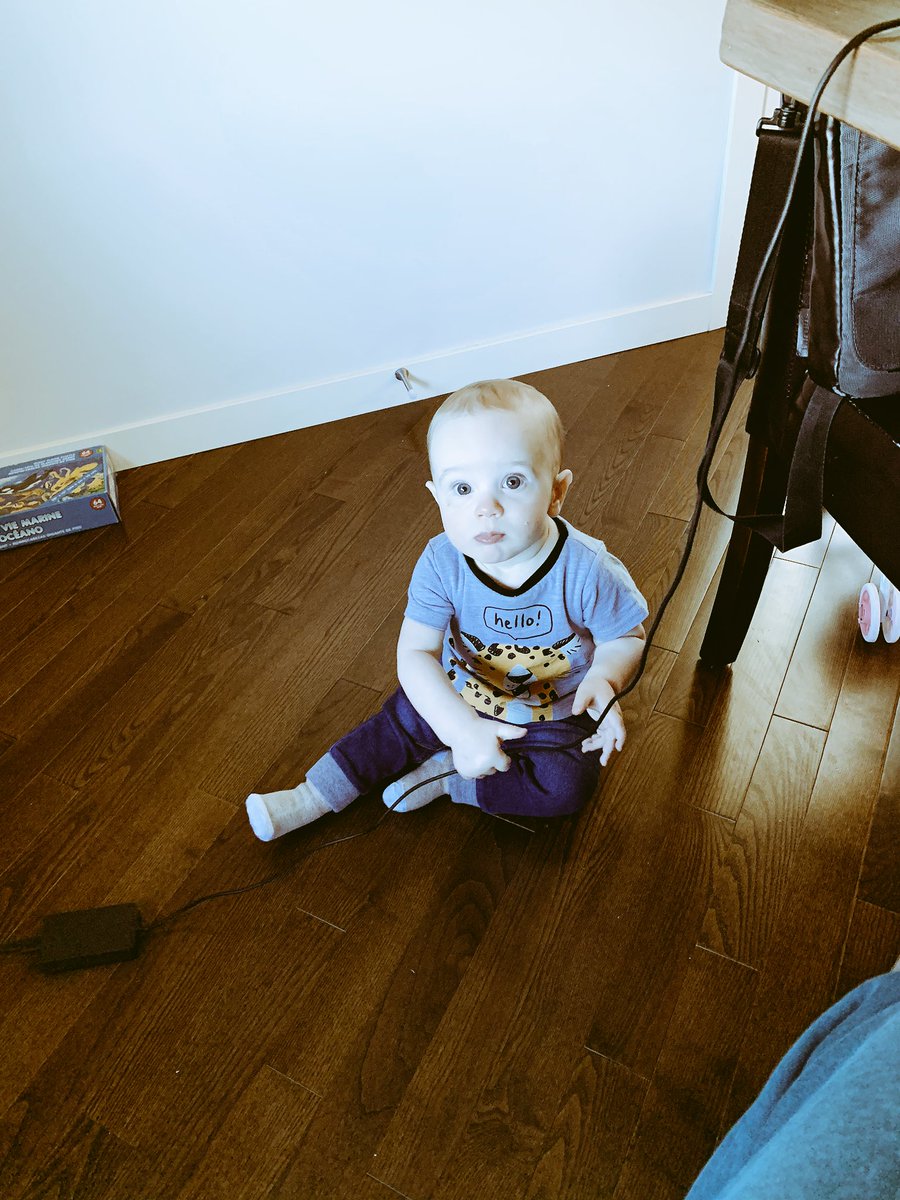 JayHool's tweet image. 9,000,167 toys in the house and this little cutie decides Dads power cord is the funnest. #pantlesssales #covid19Canada #covid19alberta #homeoffice #SocialDistancing #inquisitiveinterrupter