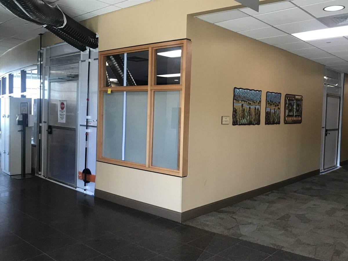 Our teams pivoted quickly to help healthcare clients build isolation spaces. Pictured, one team quickly turned a recently completed patient discharge lounge into an isolated space with a negative air machine to remove contaminated air. #webuildcoagc #doingmypartCO TY <a href="/GovofCO/">Governor Jared Polis</a>