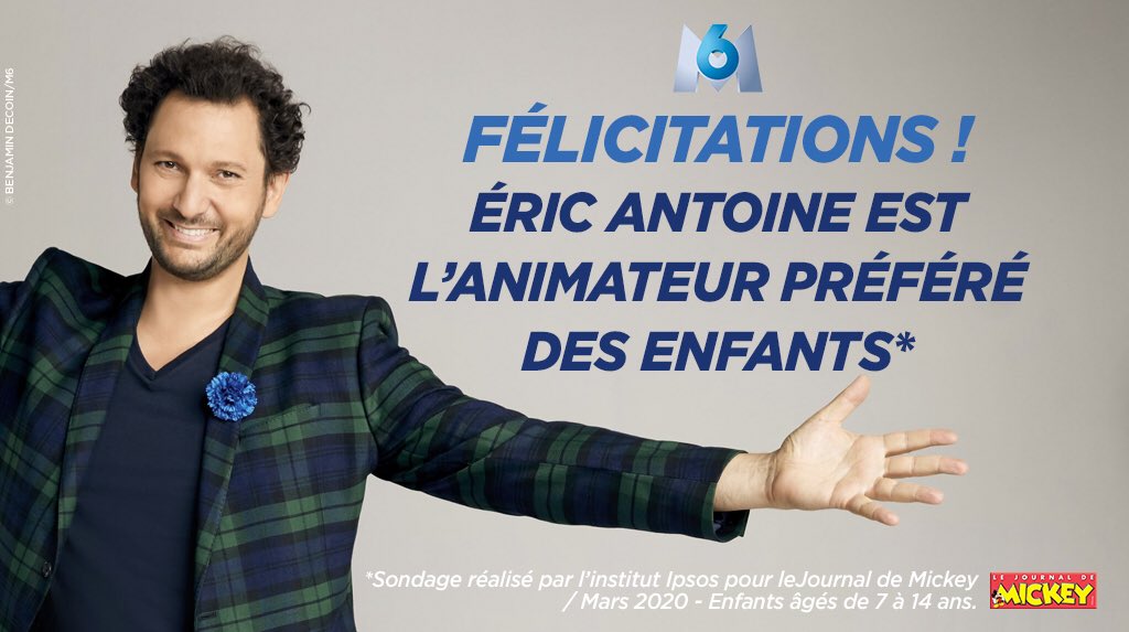 M6pro's tweet image. .@eric_antoine est l’animateur TV préféré des enfants 👧👦👏@M6 (sondage Le Journal de Mickey / Mars 2020)