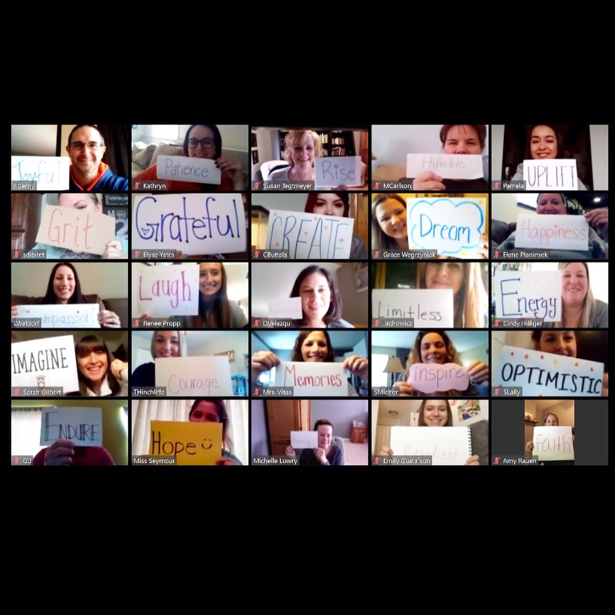 PrideRidge's tweet photo. 50 Ridge staff members got together to plan and encourage one another. We wanted to include YOU too. What word do you need right now? Comment below to share your word or add a word! #determinedraptors2020 #wemissyou #onewordcanchangeeverything https://t.co/8dEdVpcsOV