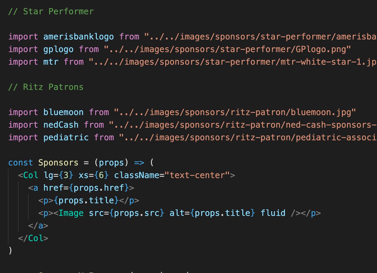 haydnadams's tweet image. Props in @gatsbyjs are helpful when designing a page with a lot of repeating elements. #webdevelopment #writecleancode