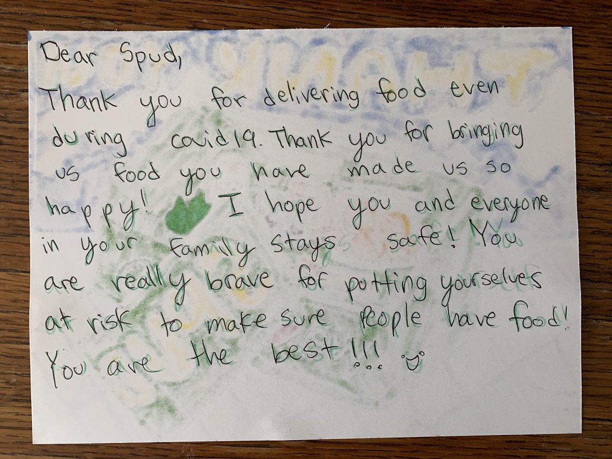 Big thank you to #SPUDyvr for delivering food while we were in self-quarantine. They are experiencing overwhelming demand, but heir awesome team is making a big difference for so many people right now. Share some love and appreciation for the people who deliver your food, folks!