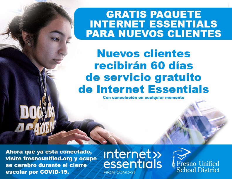 fresnounified's tweet image. Don’t have reliable internet access at home? @comcast is providing 60 days of free internet for new customers! Reach out to @comcast for more details.

Once you’re connected, make sure you’re exercising your brain with all the resources on our website!