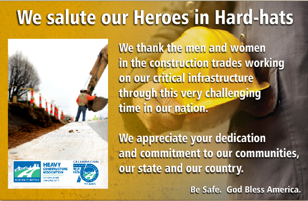 Thank you to all the men and women in construction providing essential services to help keep our nation strong. Be Safe.