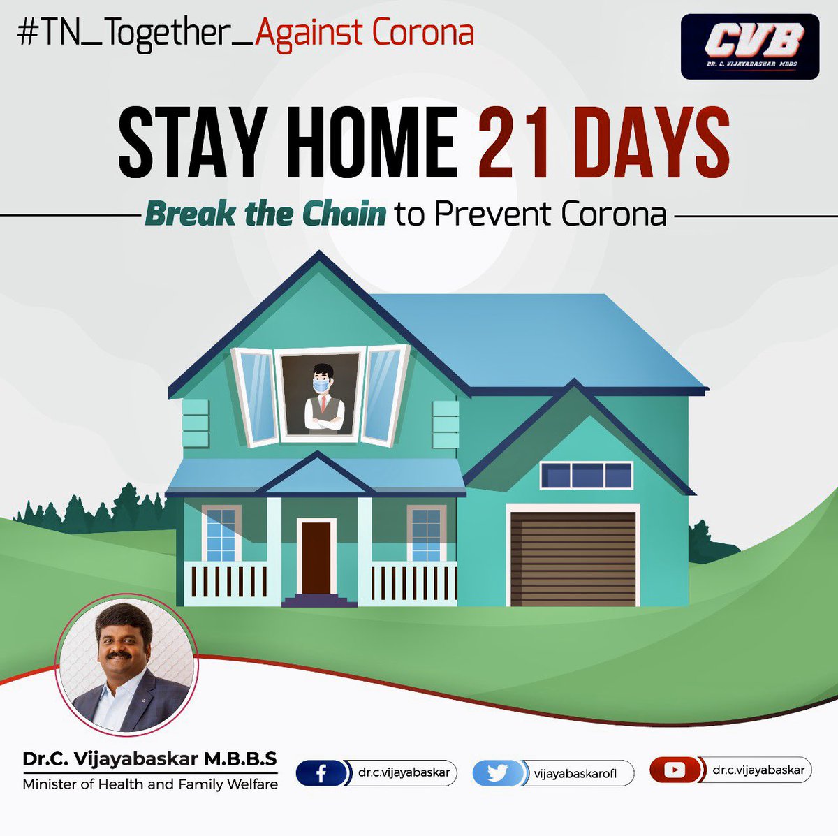 Vijayabaskarofl's tweet photo. #21daysLockdown:this is for you &amp; me, to revive our nation back to normal. To bring back normalcy of life, while many are sick &amp; hospitalised we are privileged to be at our homes. This is an opportunity to rejuvenate ourselves. Read, Eat Healthy, Exercise.Stay home, Be safe - CVB https://t.co/Y5Lp1I0IHD