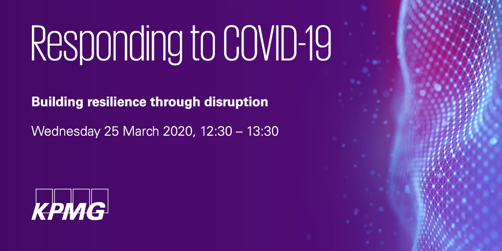 kpmguk's tweet photo. Register now for this week’s COVID-19 webinar as Stephen Jones, CEO, UK Finance &amp; our experts discuss:

- accessing funding &amp; finance support
- building resilience in your supply chain
- health &amp; well-being of your people

Join us Wednesday at 1230-1330:  https://t.co/YexhlVp59u https://t.co/CnuHdByvGv