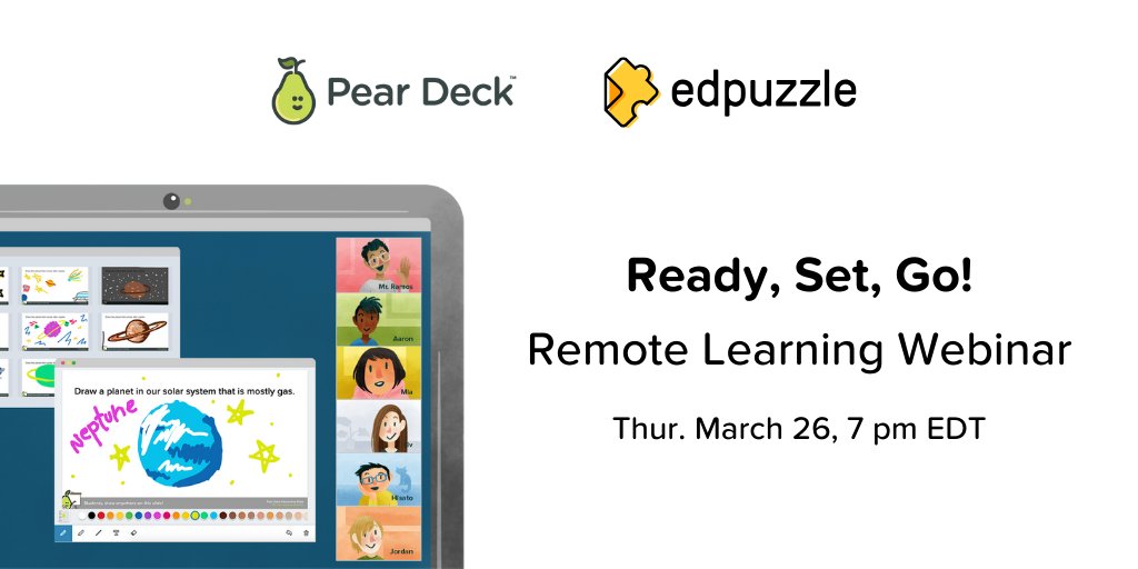 More chances to learn! 🙌 Join @npPearDeck and <a href="/edpuzzle/">Edpuzzle</a> as they show you how easy it is to appsmash for more engaging, powerful #remotelearning! Join us for this free webinar on Thursday. 

✨ Sign up here! hubs.ly/H0nQQnq0