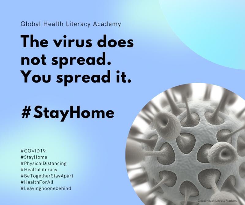 The spread of #Covid19 is a mirror of our own actions in the global community we live in. Importantly, as global citizens we can also stop it from spreading by staying at home and keep our distance to others #healthliteracy #stayhome #physicaldistancing #betogetherstayapart