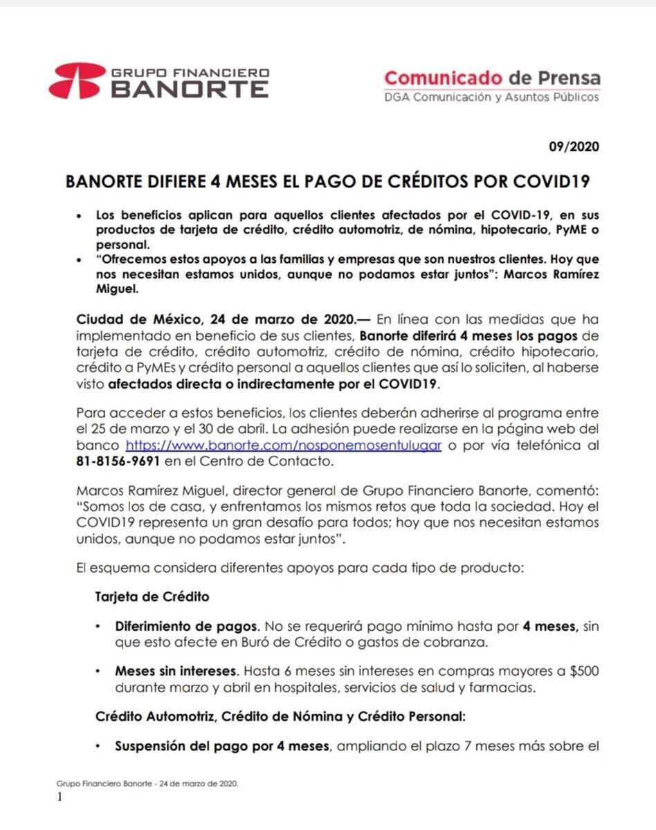 galvanochoa's tweet image. 🔴 BANORTE DIFIERE 4 MESES EL PAGO DE CRÉDITOS POR COVID19