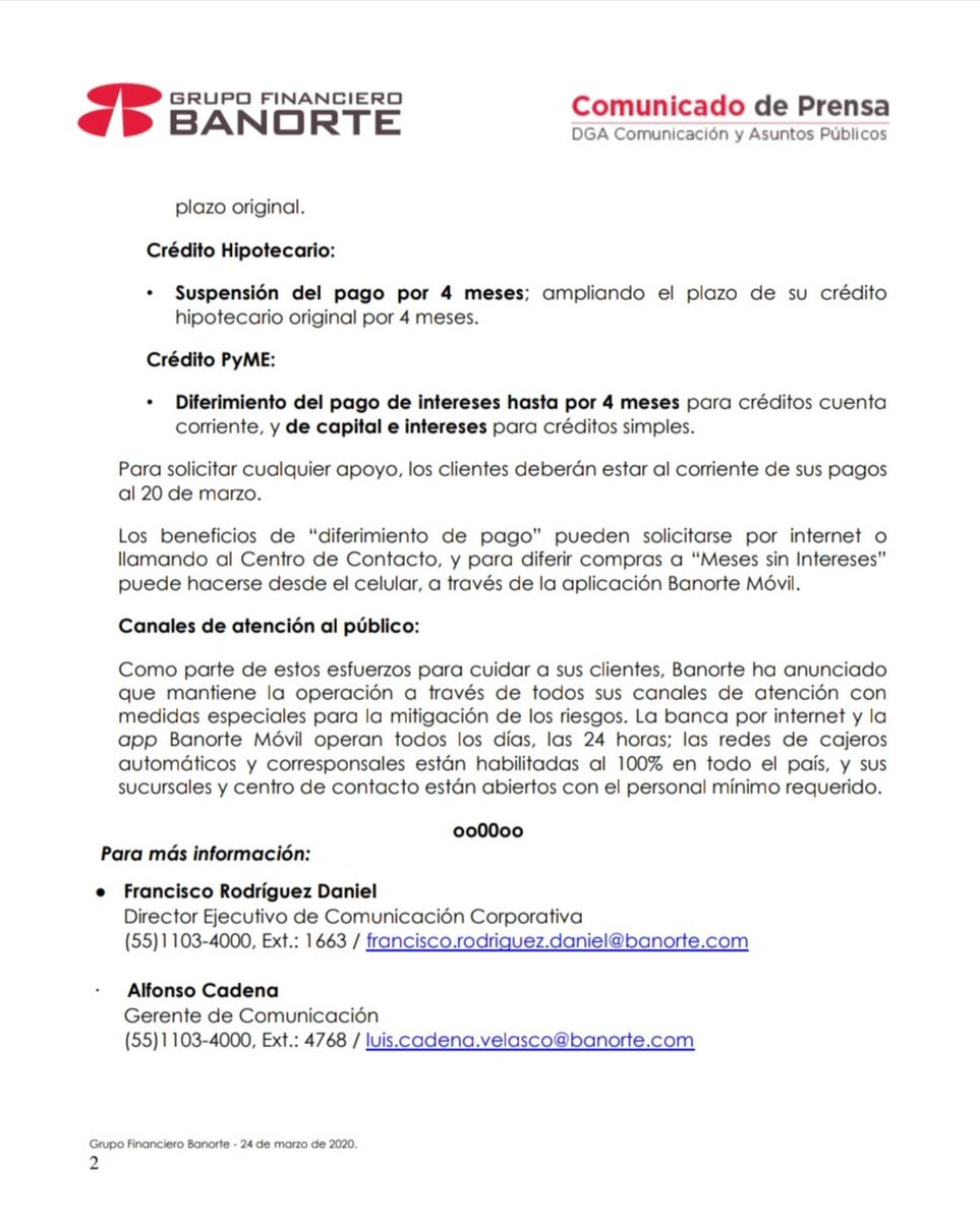 galvanochoa's tweet image. 🔴 BANORTE DIFIERE 4 MESES EL PAGO DE CRÉDITOS POR COVID19