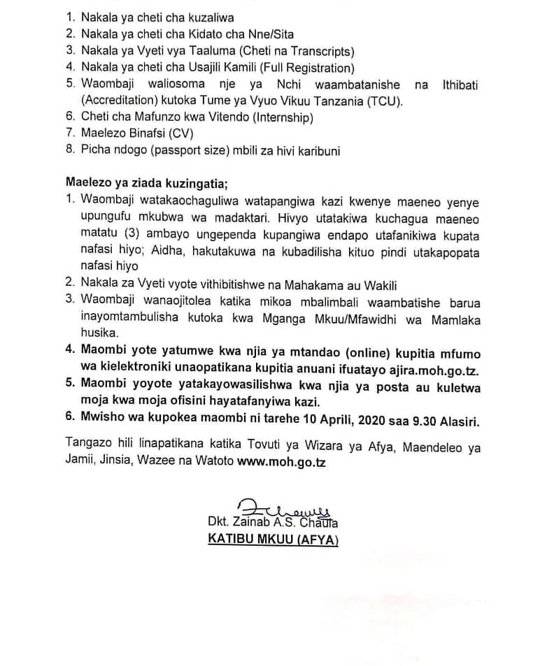 Tangazo la nafasi za Ajira mpya za Madaktari 1000
<a href="/wizara_afyatz/">Wizara ya Afya Tanzania 🇹🇿</a>