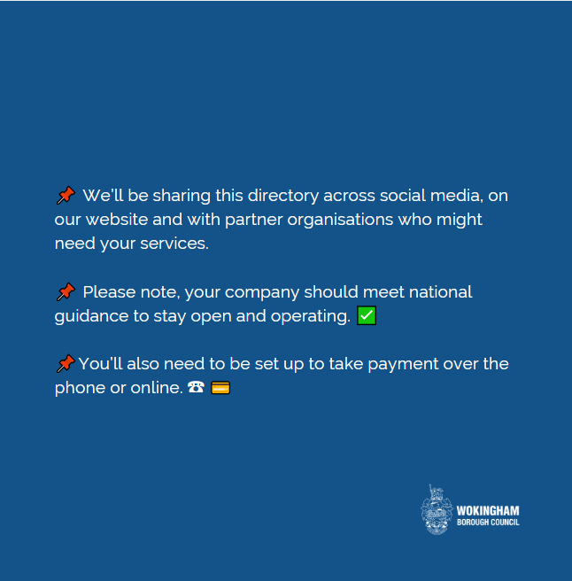 WokinghamBC's tweet photo. Calling #Wokingham Borough #businesses. 

We're compiling a list of local retailers who offer home deliveries – whether you’re a local farm shop, butcher or baker, we want to hear from you. 🐔🥚🥩🥖

Email CEM@wokingham.gov.uk if you provide essential goods. 📧

More info 👇 https://t.co/43syk8WNoO