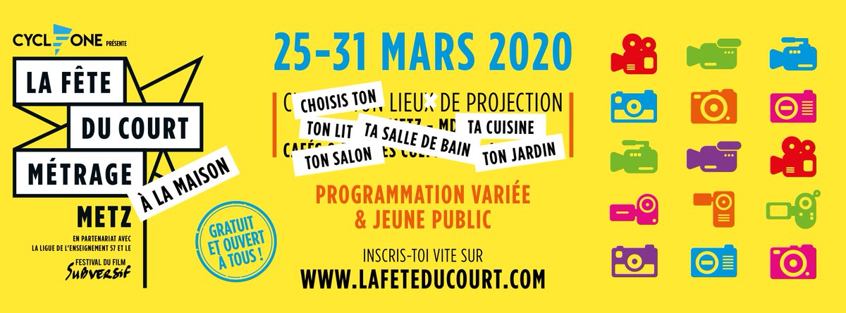 feteducourtmetz's tweet photo. Cette année, la FDCM s'invite chez vous du 25 au 31 mars pour une semaine festive pleine de court-métrage !
Inscrivez-vous et téléchargez la plateforme gratuitement sur https://t.co/svusNo47D4 !
@lafeteducourt
#FDCM20 #lafeteducourt #Metz #cinéma https://t.co/EtTYO5LjBM