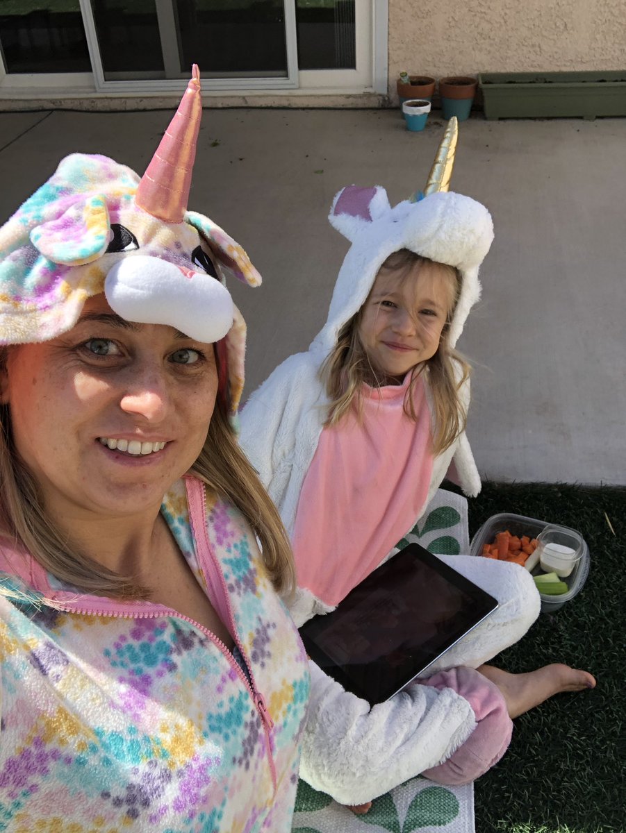 MaggieJOMalley's tweet photo. Itβs toasty Tuesday #PajamaDay for @JaguarsofDP today! We decided on our #unicorn onesies & a picnic lunch before @dphsmedical Google Meet lesson today #1forkids #dpspiritweek https://t.co/lHqQ4sDVjs