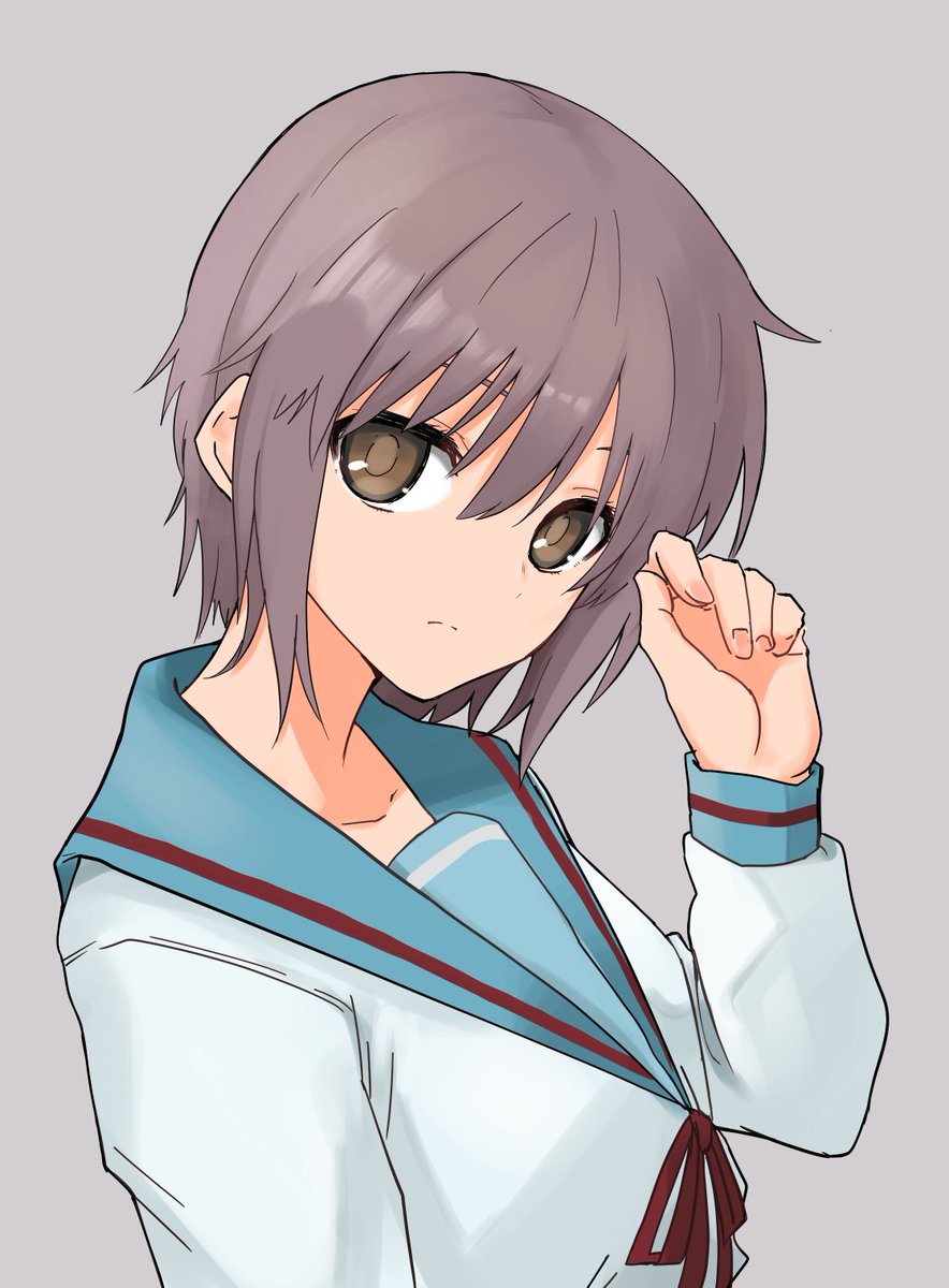 nagato yuki 1girl kita high school uniform solo school uniform winter uniform sailor collar glasses  illustration images