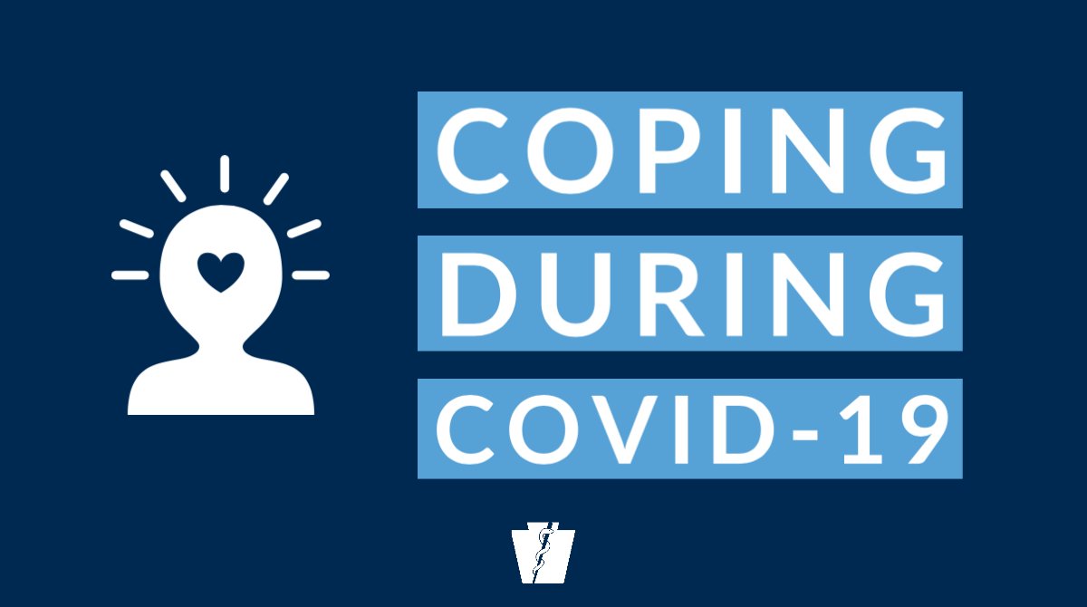 PAHealthDept's tweet photo. #COVID19 is stressful. Use these steps to help yourself cope:

🚫 take breaks from news + social media
🍎 eat healthy
🚶🏿 exercise
💤 get enough sleep
🧘 make time to unwind
🍷 avoid alcohol + drugs
📱 connect w/others via phone or video

Need help coping? 
💬 Text PA to 741-741 https://t.co/EOHsKZRccZ