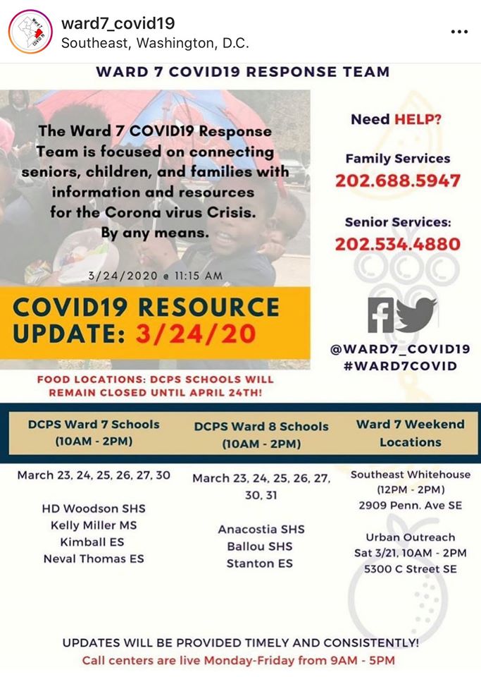 MayaSchools's tweet photo. Please help spread the word! Also-- check other Ward 7 and district-wide resources on the second picture below. Stay safe and maintain social distancing. #MayaSchools #MayaRising Thanks @Ward7_COVID19 for the resource. https://t.co/uDhFUDJvtc