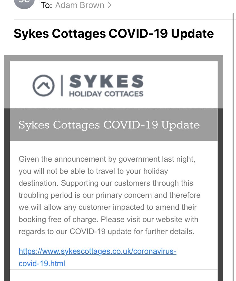 Hi <a href="/sykescottages/">Sykes Holiday Cottages</a> I don’t want to move it, I want to cancel and get a refund. This is not a normal circumstance. Please contact me and not via an automated email. Thanks.