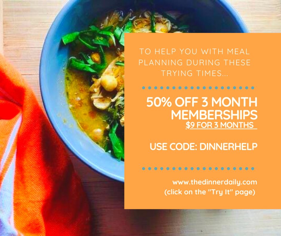 In an effort to help as many people as possible eat healthy, immune boosting meals, we are offering our three month subscription at 50% off our regular rates.  Stay healthy and strong everyone! #eathealthy #dinnertime #SocialDistancing