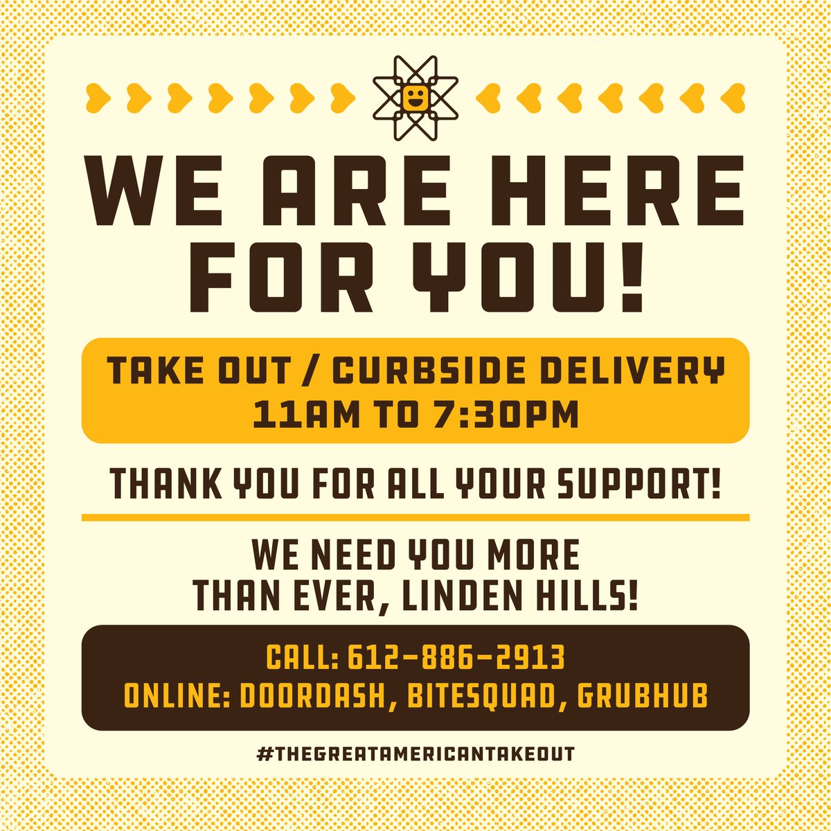 CheeseLouiseMN's tweet photo. We’re here! We’re ready! #thegreatamericantakeout https://t.co/WbDeW3SWX3
