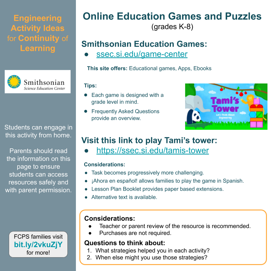 FCPSSTEAM's tweet photo. Explore how shapes can relate to engineering. Try a tower building activity and the @Smithsonianscie K-8 games https://t.co/LoagTQaVY7 that inspired this activity. Tag @FCPSSTEAM to share your designs. @prc_fcps @fcpsnews @childsci FCPS families visit https://t.co/lOZWKx5L7D https://t.co/7X0iHJRpUs