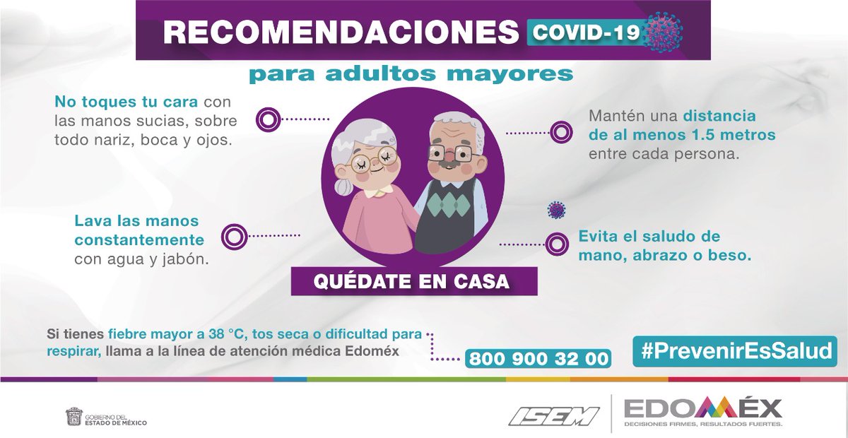¡Recuérdalo, #QuédateEnCasa! Sigue estas recomendaciones de <a href="/SaludEdomex/">Secretaría de Salud del Estado de México</a> y evita que nuestros adultos mayores se enfermen durante la contingencia por #Covid_19mx. 👇🏻 #EnEdomexPrevenirEsSalud
