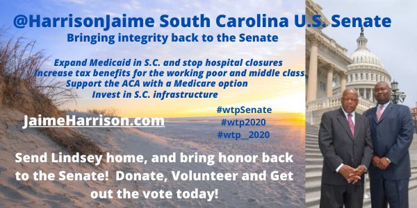 🔷Lindsey Graham argued against direct relief checks going to Americans. He preferred to create a $500B slush fund for corporations, with Trump in charge.

🔷Help South Carolina and the US turn the Senate Blue! Donate and support @harrisonjaime 

#wtpSenate
#wtpfl2020