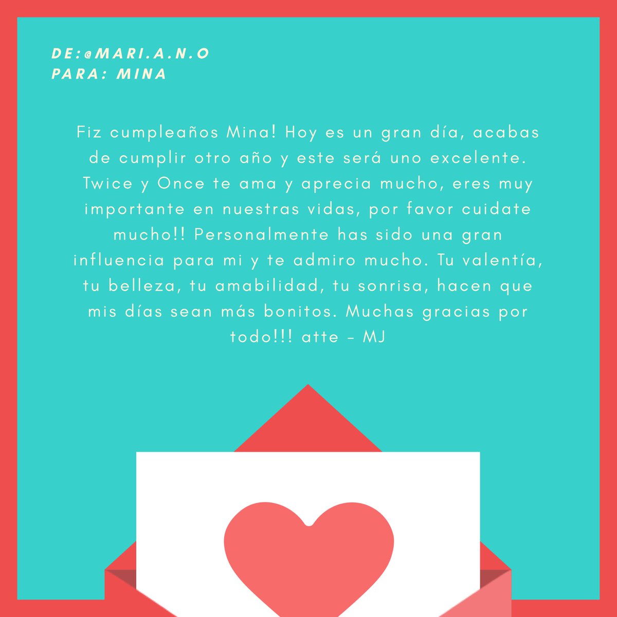 minari_chile's tweet photo. Lo prometido es deuda y aquí están las 3 hermosas cartas que escribieron algunos Onces a Mina♥️❣️ Gracias por todo.
___
#TWICE  #트와이스  #Mina #미나 #ミナ #BrightestMINADay #BraveHeartMina
#HappyMinaDay #AngelMinaDay #WeLoveYouMina #WelcomeBackMina © Minari Chile 🐧 https://t.co/4q1QaYMMOI