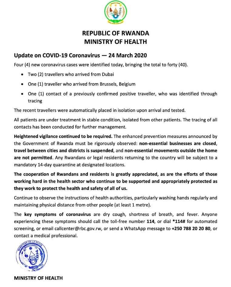 UGNewshub's tweet photo. Rwanda makes a total of 40 coronavirus cases.
#NewsUpdate https://t.co/6mvrGFEIJ9