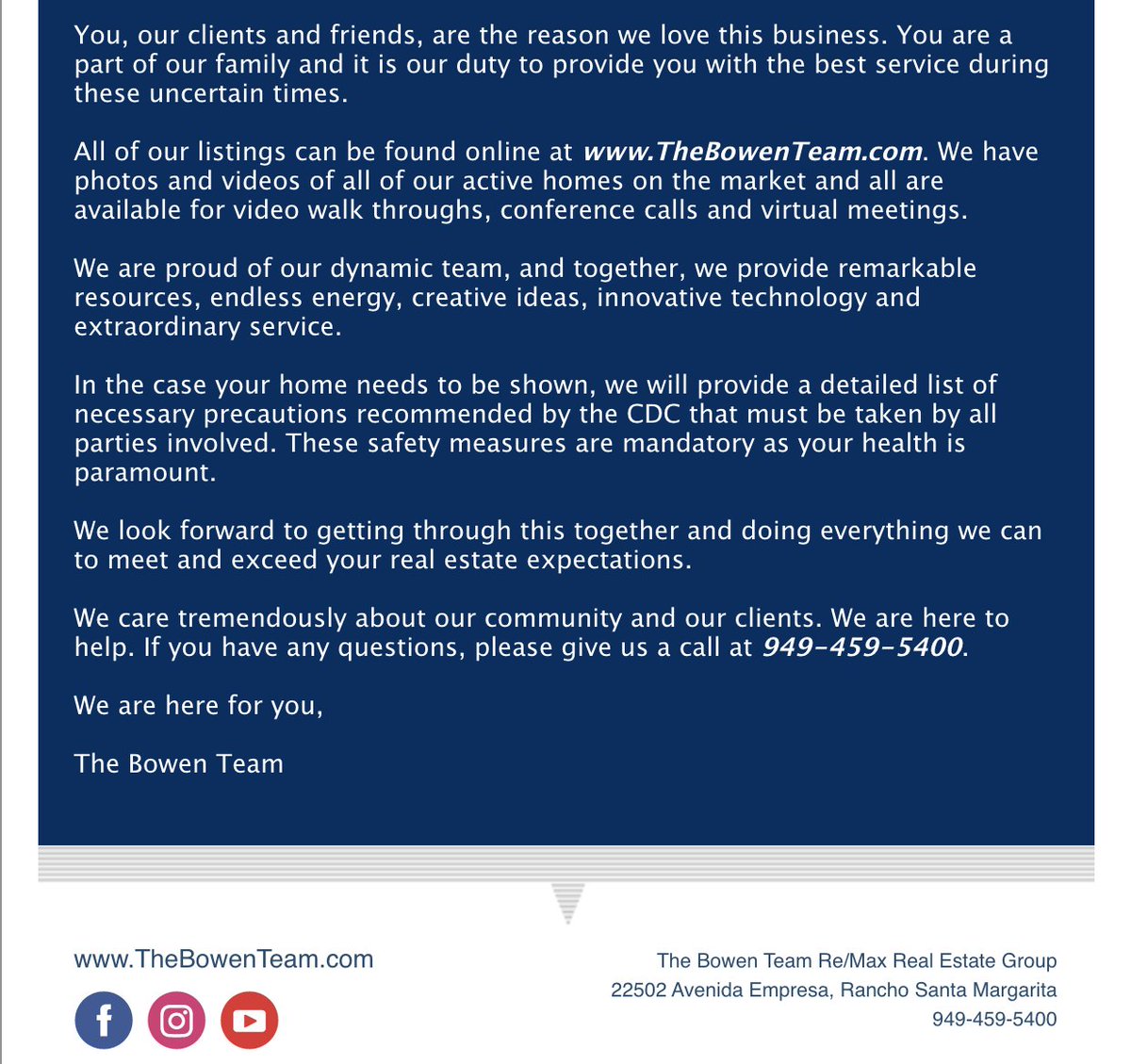 The Bowen Team is here to help! Stay informed so that you can make the best real estate decisions
*
Give us a call at 949-459-5400 or email us info@thebowenteam.com 
*
#thebowenteam #realestate #orangecounty #ocrealtor #socalrealtor #homebuying #homeselling #realtor #ocrealestate