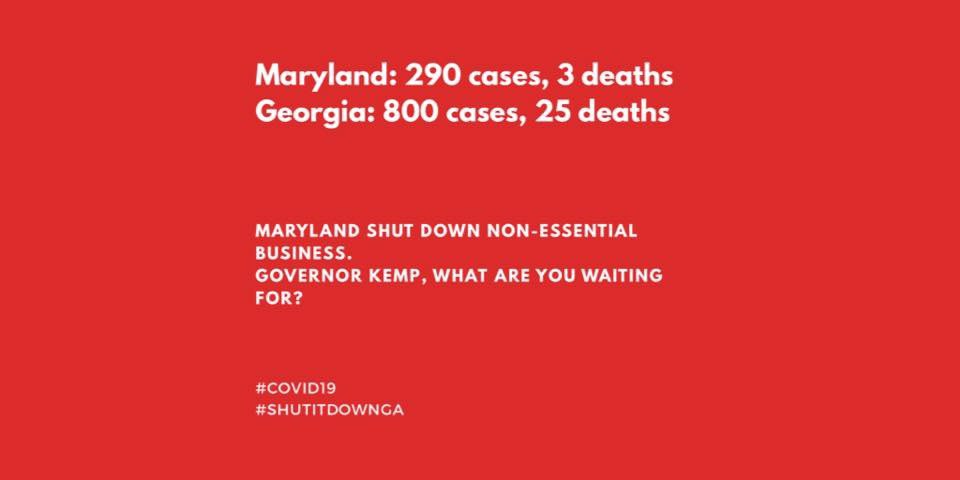 AtlantaMarch's tweet photo. ** ACTION ALERT ** #SHUTITDOWNGA #COVID19 @GovKemp https://t.co/kWWtEjffsR