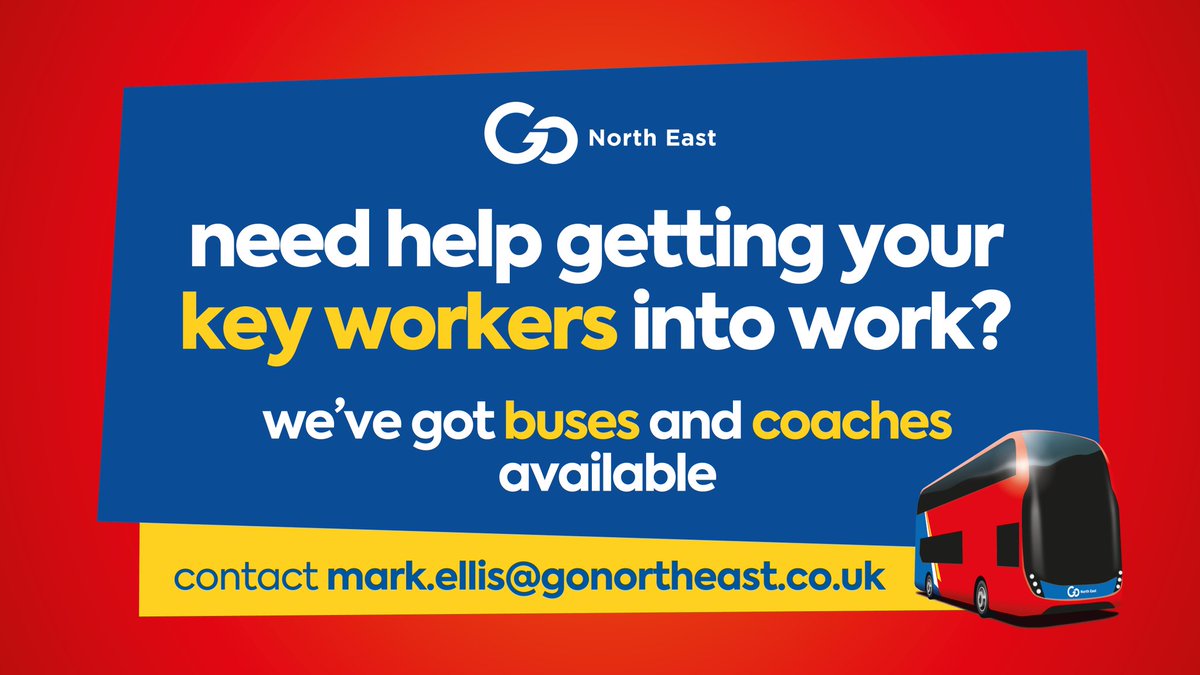 Appreciating that I don't usually do much work stuff on social, but, we've got buses &amp; drivers available if any North East business needs help getting key workers on shift - be it short term Park &amp; Ride or something bespoke to aid social distancing......