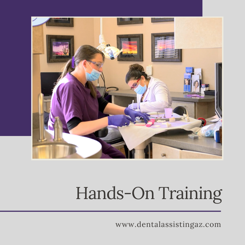 We don’t just lecture in a classroom! We provide a one-on-one training approach, with a hands-on experience so that our students develop the skills needed in a dental practice. Call us today at (480) 467-3375 to reserve a seat. Next class starts on April 28th!