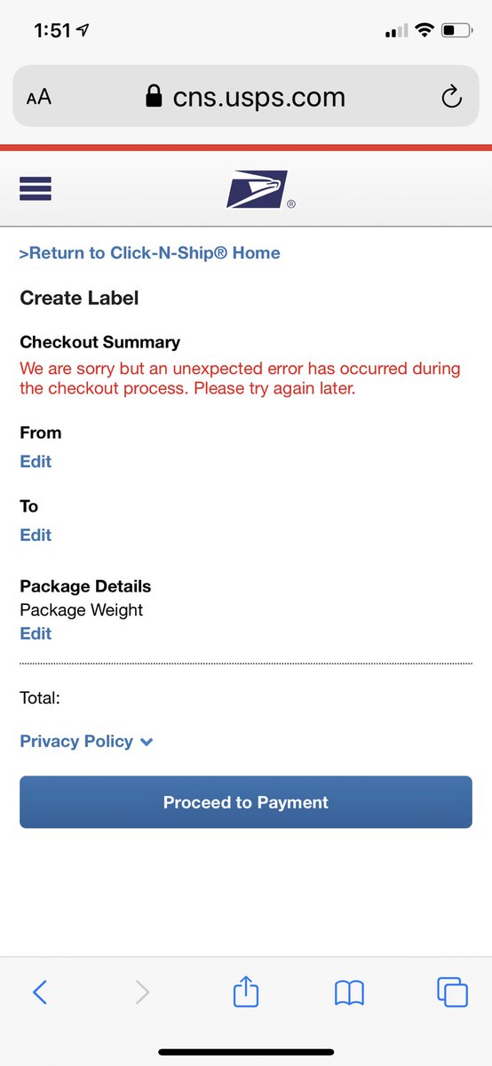 Hey <a href="/Usps/">U.S. Postal Service</a> what’s up with the Click &amp; Ship feature not working on mobile &amp; website?