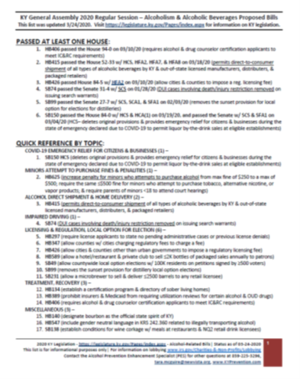 kyprevention's tweet photo. #KYGA20 UPDATE: The #KYLegislature amends the 2020 Regular Session Calendar, &amp; 17 alcohol-related bills have been proposed. #COVID19 #HB406 #HB415 #HB426 #SB74 #SB99 #SB150 https://t.co/fnfZGua2nG