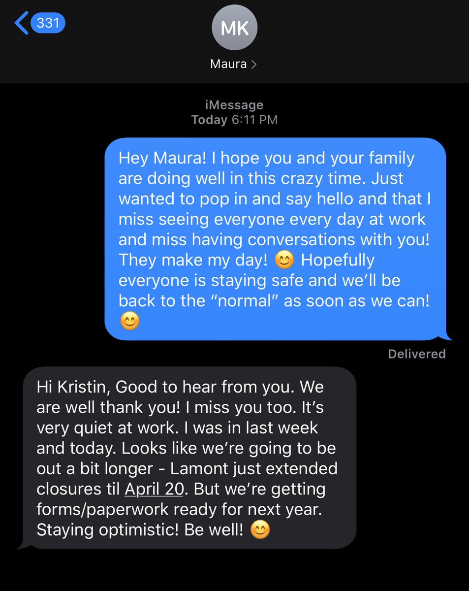 Day 10 night update: I texted my fav co-worker (who is like my second mom) and her response just made me cry . I needed to get these messages tonight. I just really can’t wait to go back to work and give her a hug.  (blocked out a few things for privacy, obviously.)