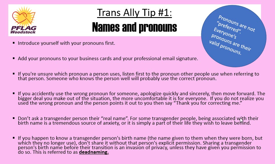 Trans Ally Tip #1: Names and Pronouns
What do you do if you are unsure which pronoun a person uses?

#transgenderdayofvisibility #transally #transgenderally