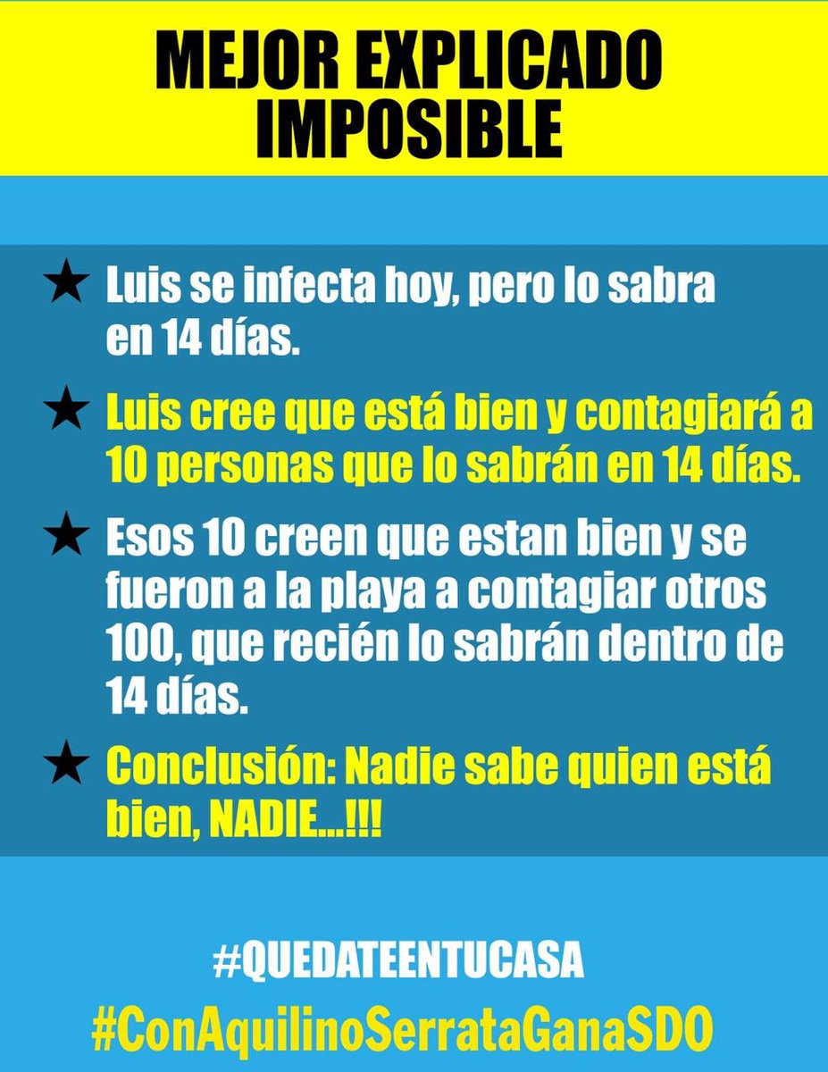 SerrataAquilino's tweet photo. La forma más efectiva de prevenir y salvar vidas es romper las cadenas de transmisión.
Distanciamiento social de todos!
#QuédateEnTuCasa #YoMeQuédoEnCasa
#PoliticaDeServicio #DeCompromiso #Limpia
#ConAquilinoSerrataGanaSDO https://t.co/aLqFc1LbSU
