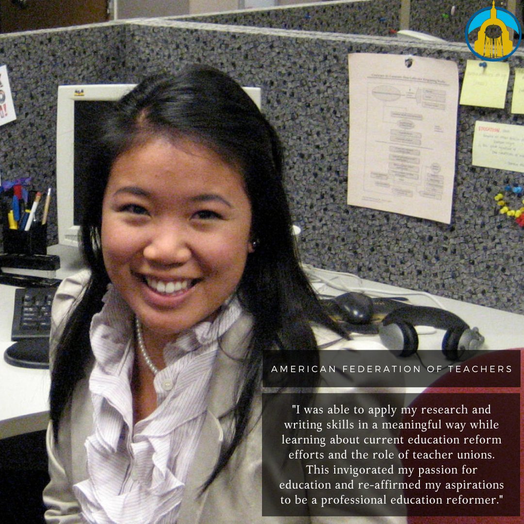 ucdwashington's tweet image. Alumni Spotlight: Amanda Khoe - American Federation of Teachers

Our students are outgrowing expectations every day in Washington DC! Today, we're highlighting Amanda, who interned in the Educational Issues Department📚

#OutgrowtheExpected #UCDC #livelearnintern #UCDavisGrown