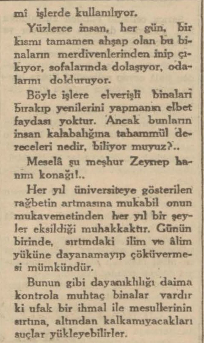 TekinDeniz_'s tweet image. “Meselâ şu Zeynep Hanım Konağı!..

Her yıl #Üniversiteye gösterilen rağbetin artmasına mukabil onun mukavemetinden her yıl bir şeyler eksildiği muhakkaktır.

Günün birinde sırtındaki ilim ve âlim yüküne dayanamayıp çöküvermesi mümkündür.”
